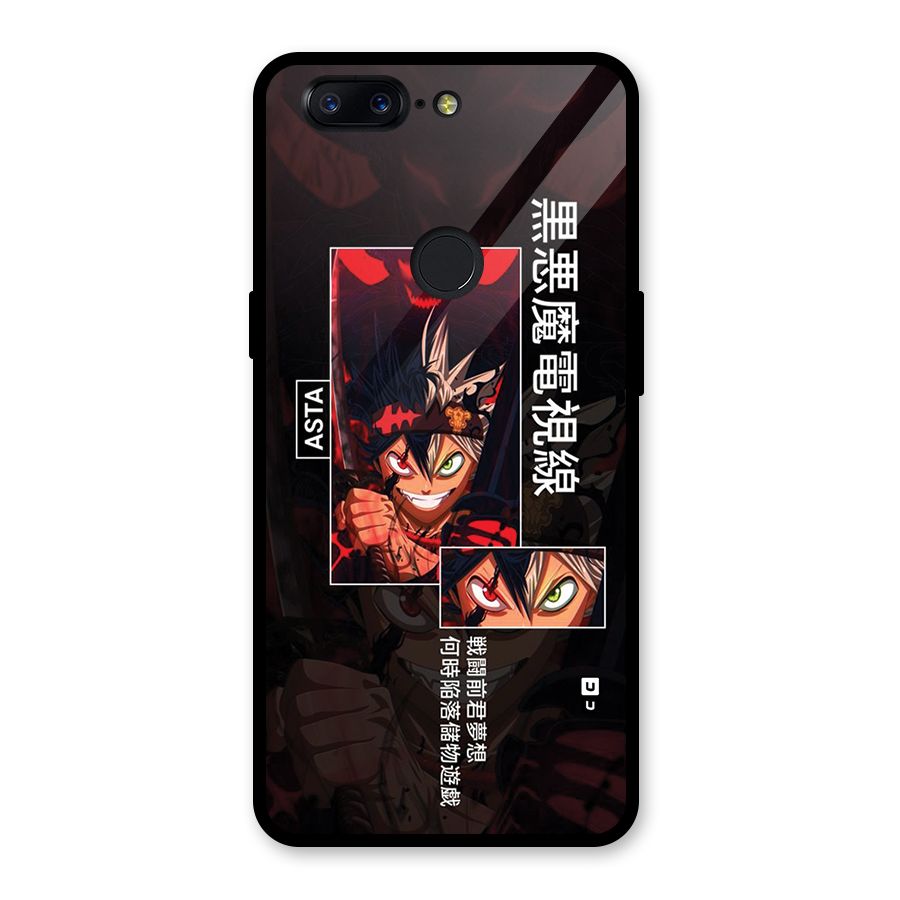 Asta Black Clover Glass Back Case for OnePlus 5T