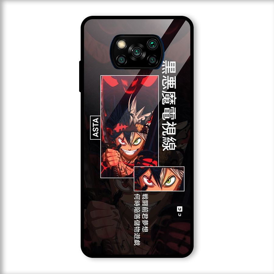 Asta Black Clover Glass Back Case for Poco X3