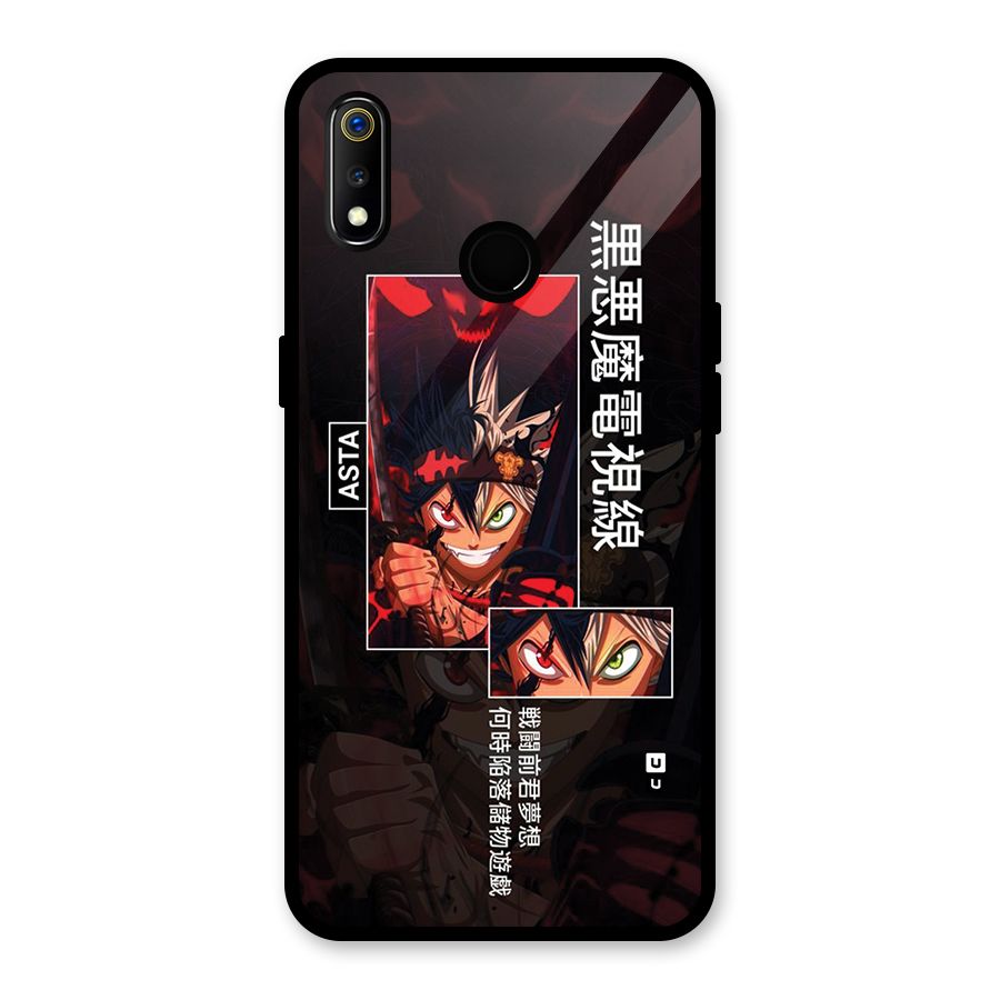 Asta Black Clover Glass Back Case for Realme 3i