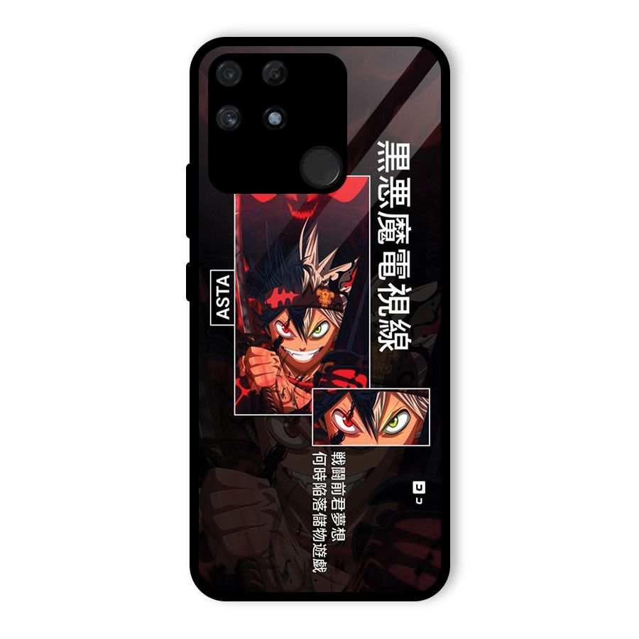 Asta Black Clover Glass Back Case for Realme Narzo 50A