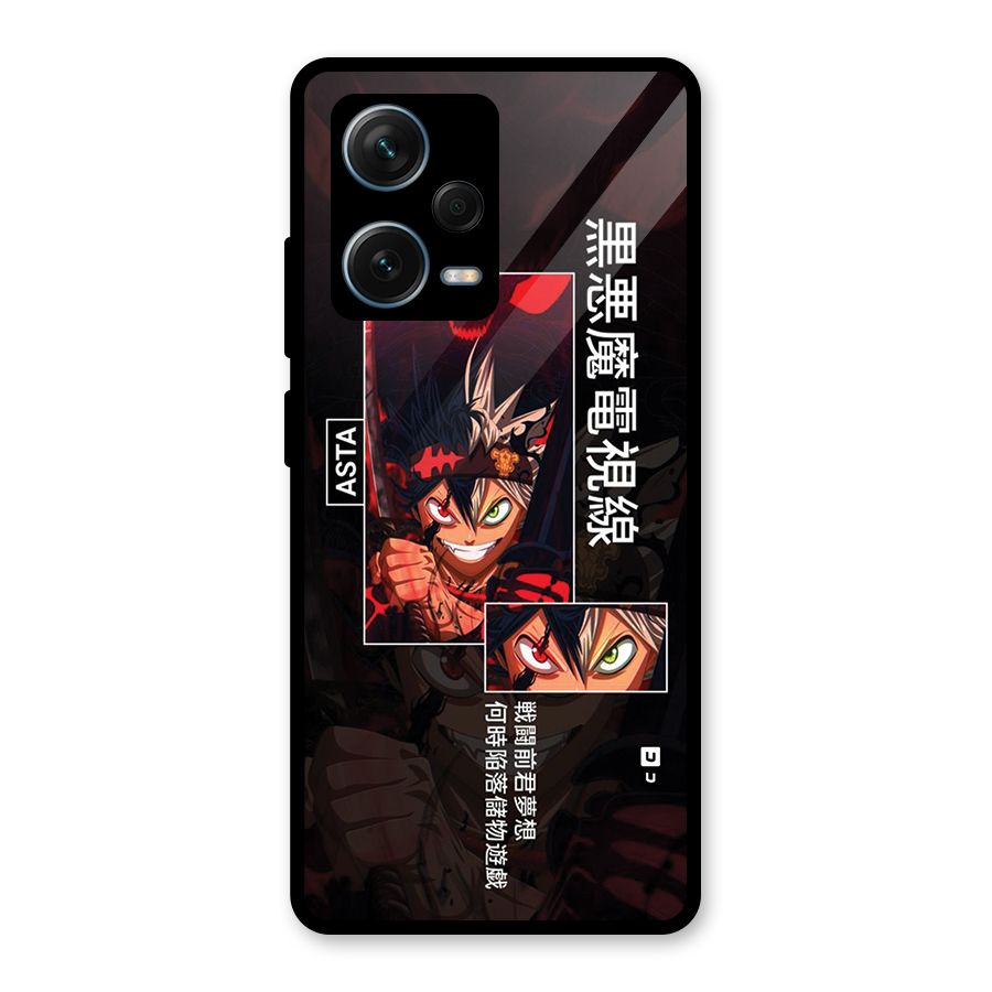 Asta Black Clover Glass Back Case for Redmi Note 12 Pro Plus 5G