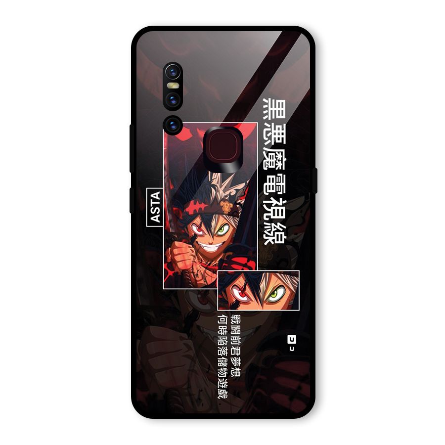 Asta Black Clover Glass Back Case for Vivo V15