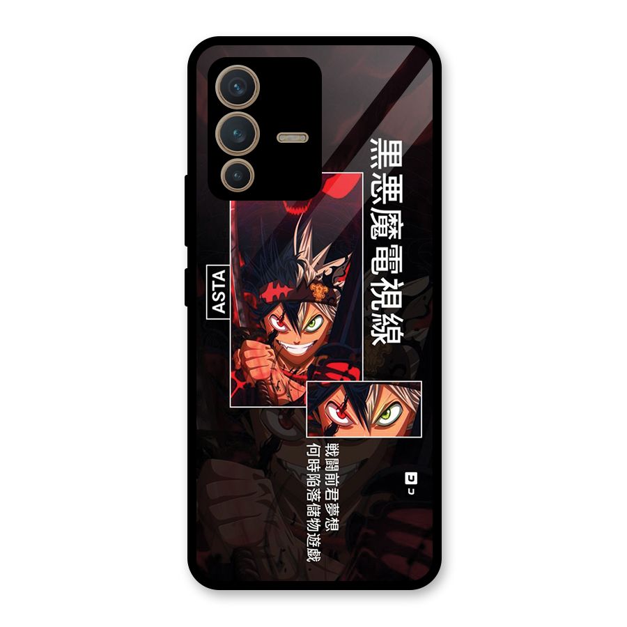 Asta Black Clover Glass Back Case for Vivo V23 5G