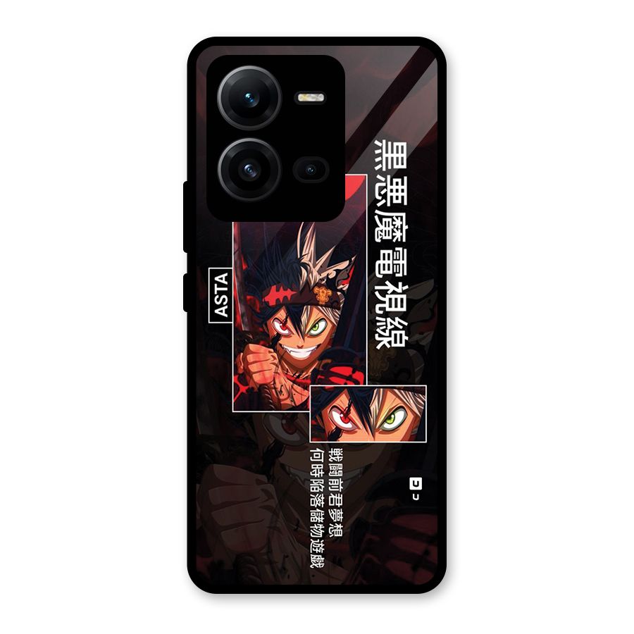 Asta Black Clover Glass Back Case for Vivo V25