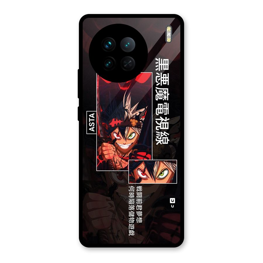 Asta Black Clover Glass Back Case for Vivo X90