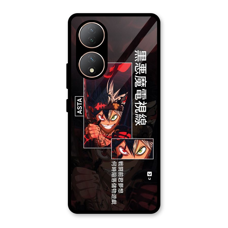 Asta Black Clover Glass Back Case for Vivo Y100A