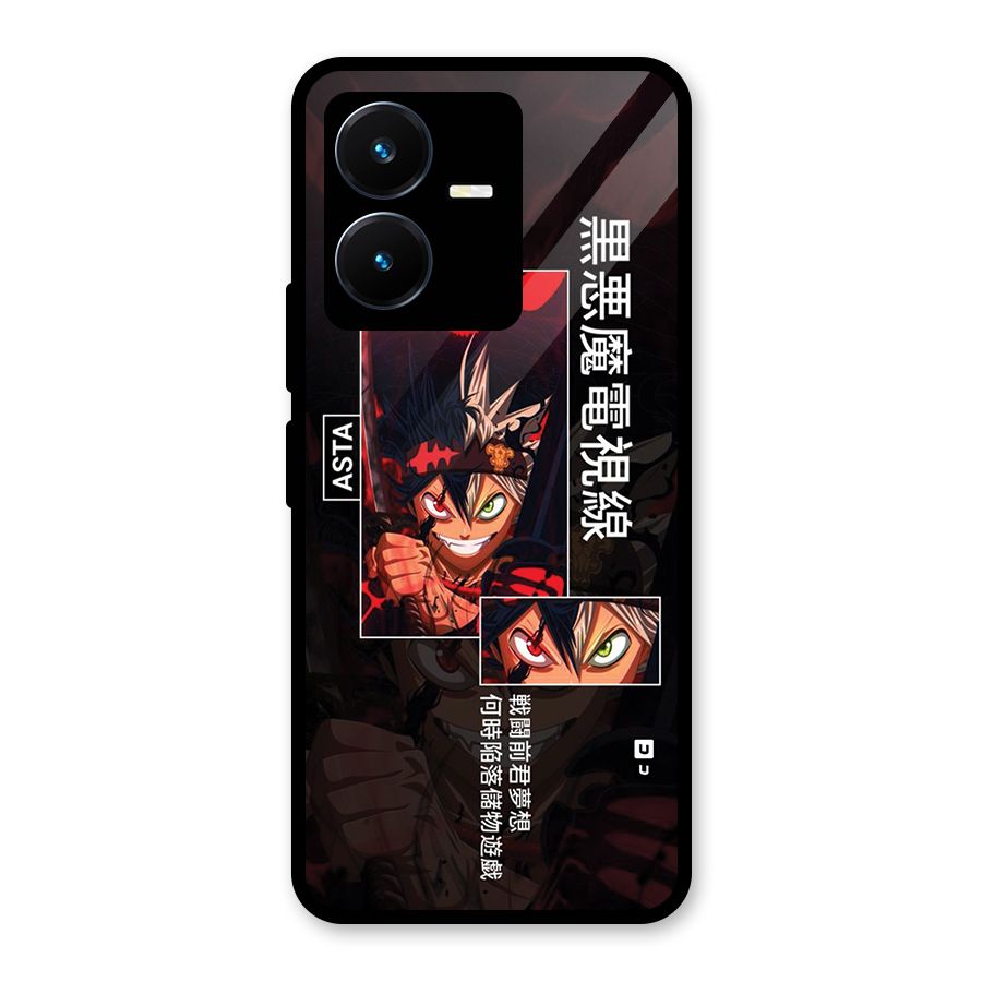 Asta Black Clover Glass Back Case for Vivo Y22s