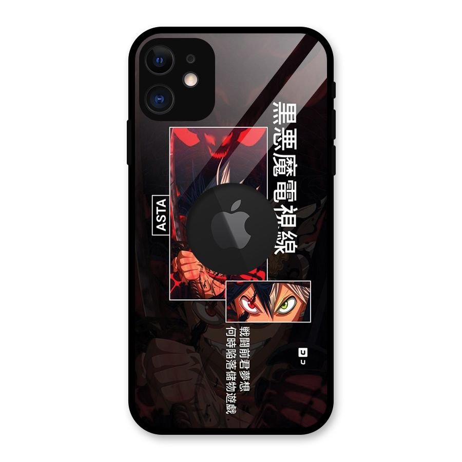 Asta Black Clover Glass Back Case for iPhone 11 Logo Cut