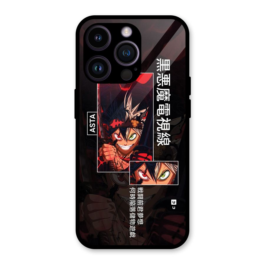 Asta Black Clover Glass Back Case for iPhone 14 Pro