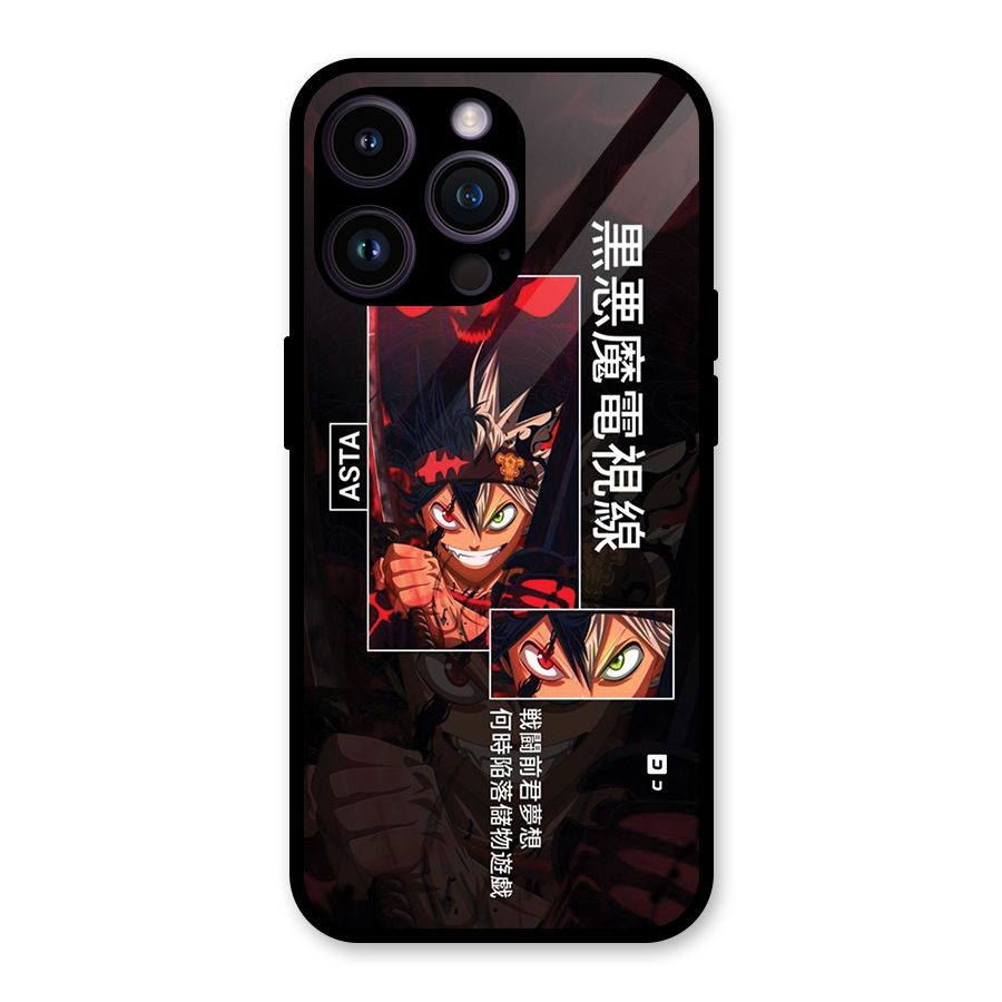 Asta Black Clover Glass Back Case for iPhone 14 Pro Max