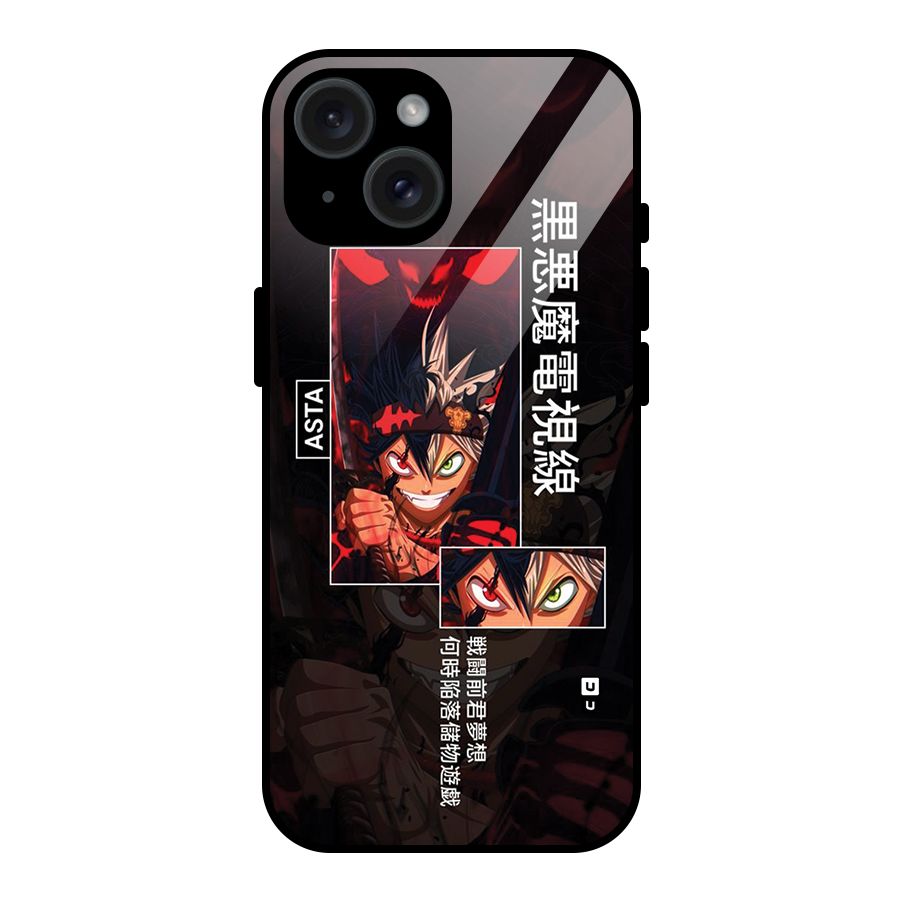 Asta Black Clover Glass Back Case for iPhone 15