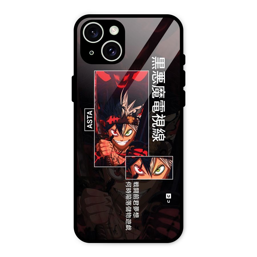 Asta Black Clover Glass Back Case for iPhone 15 Plus