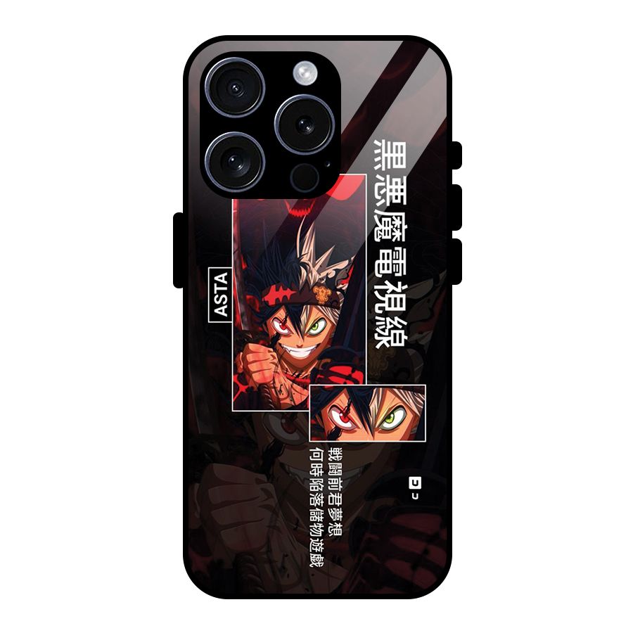 Asta Black Clover Glass Back Case for iPhone 15 Pro