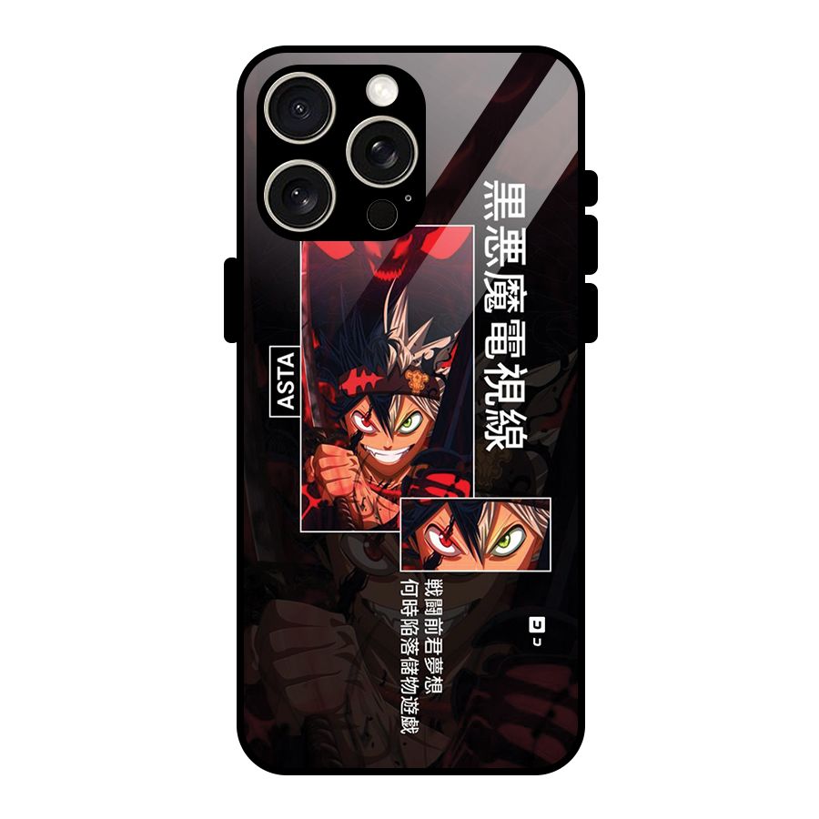 Asta Black Clover Glass Back Case for iPhone 15 Pro Max