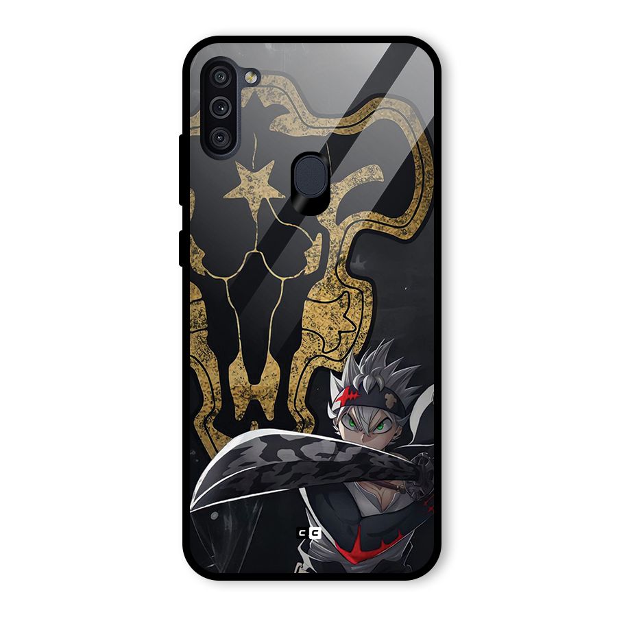 Asta With Black Bulls Glass Back Case for Galaxy M11
