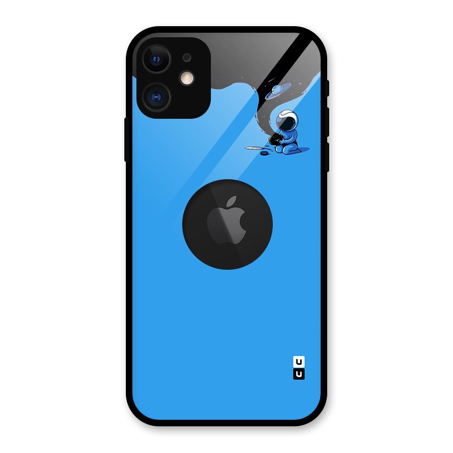 Astronaut Creativity Paint Sky Glass Back Case for iPhone 11 Logo Cut