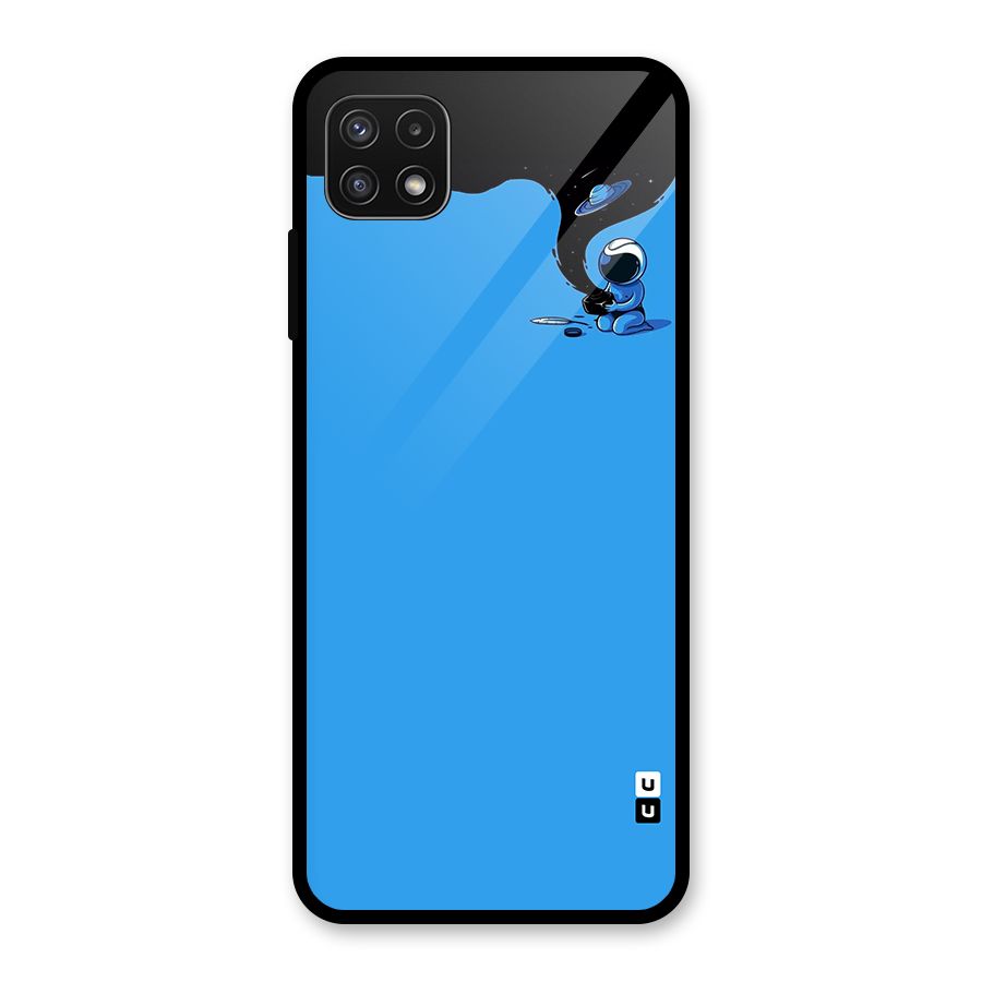 Astronaut Creativity Paint Sky Glass Back Case for Galaxy A22 5G