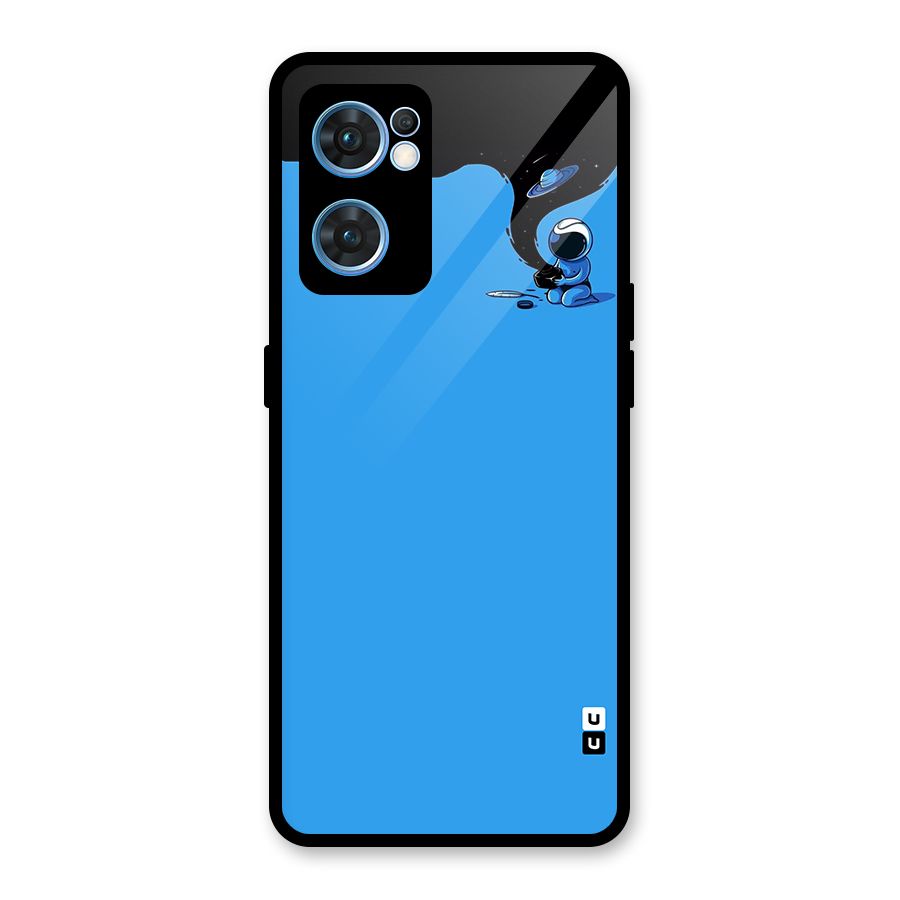 Astronaut Creativity Paint Sky Glass Back Case for Oppo Reno7 5G