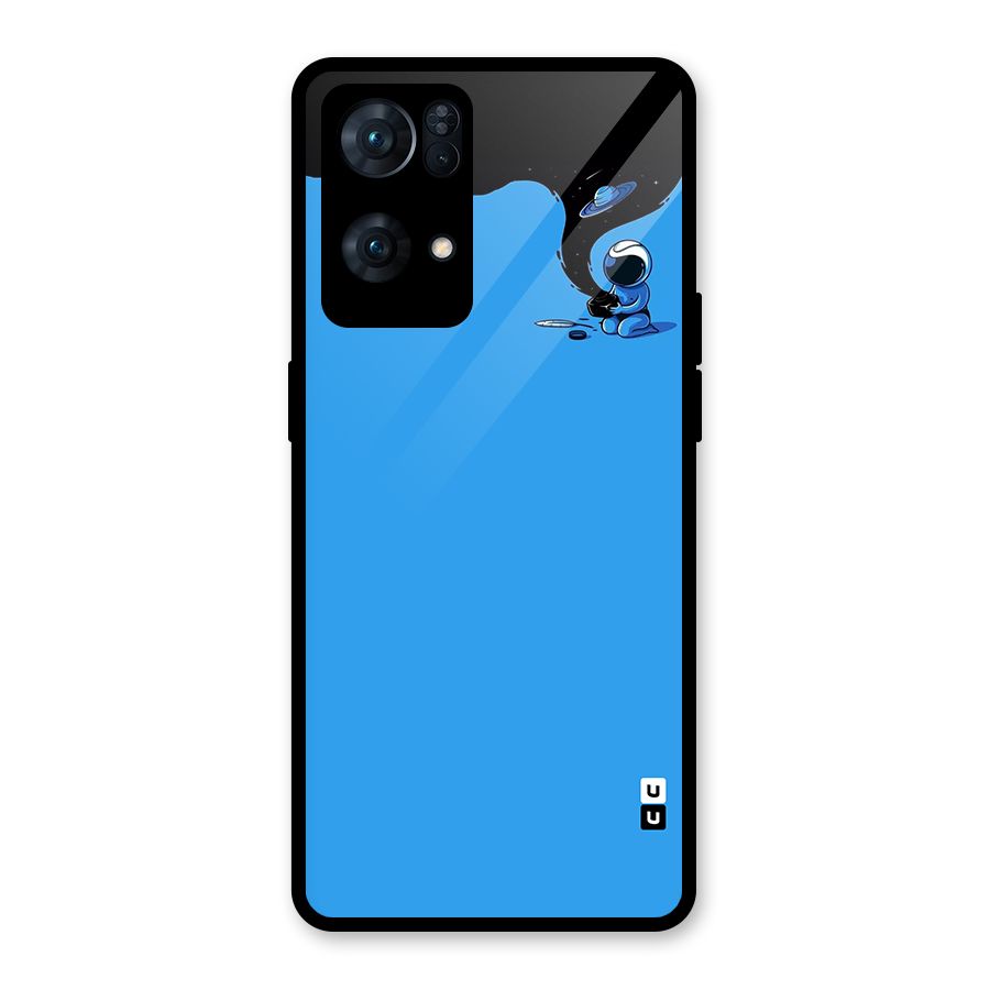Astronaut Creativity Paint Sky Glass Back Case for Oppo Reno7 Pro 5G