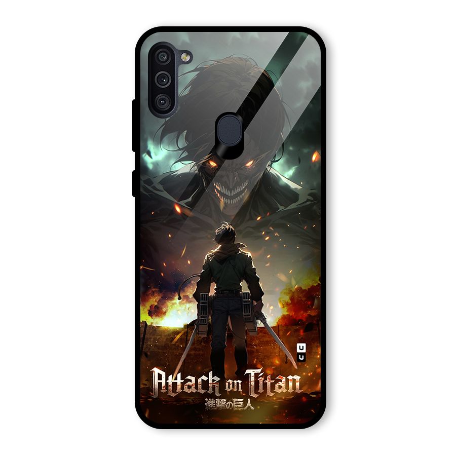 Atack On Titan Glass Back Case for Galaxy M11
