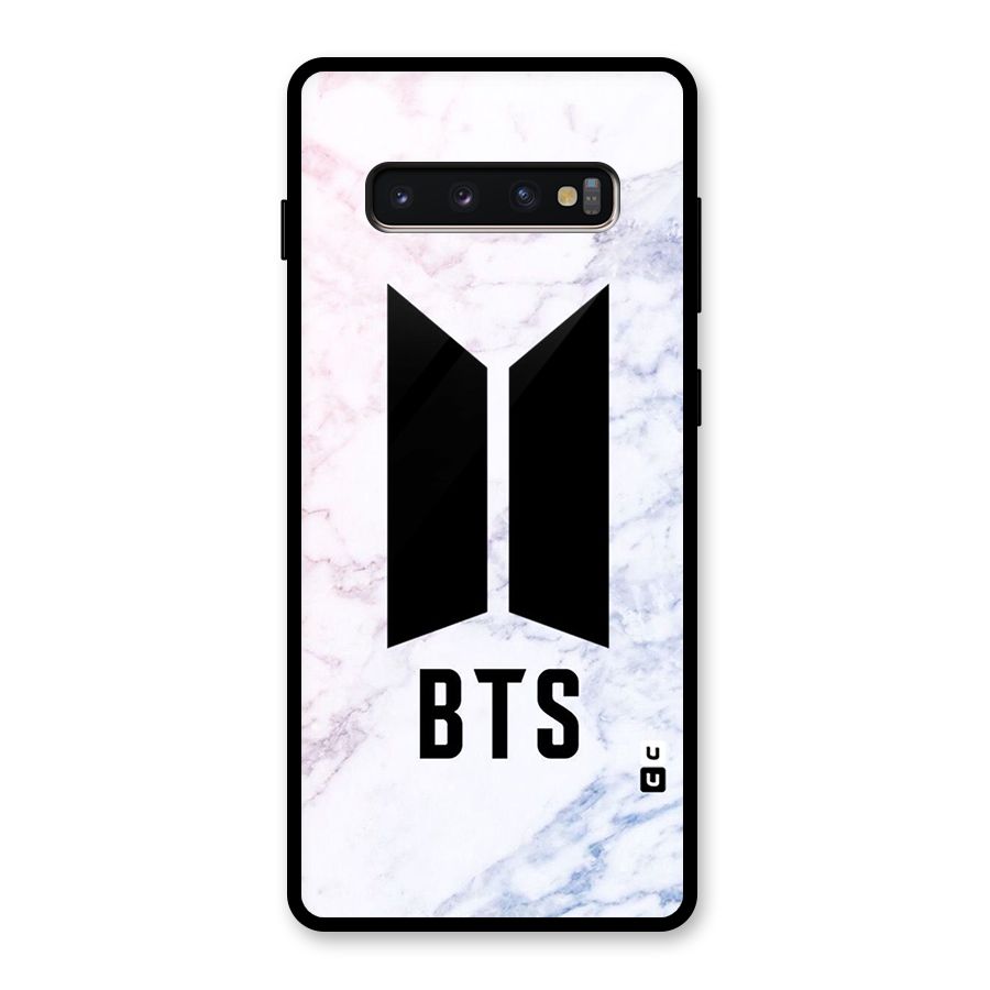 BTS Logo Marble Print Glass Back Case for Galaxy S10 Plus