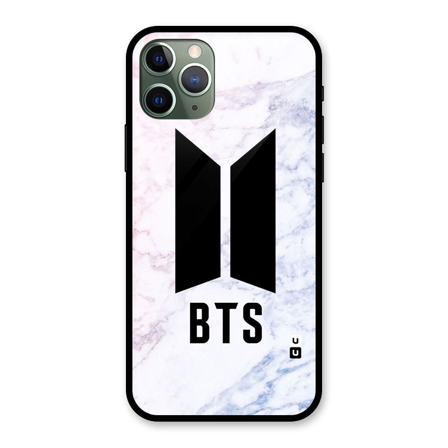 BTS Logo Marble Print Glass Back Case for iPhone 11 Pro