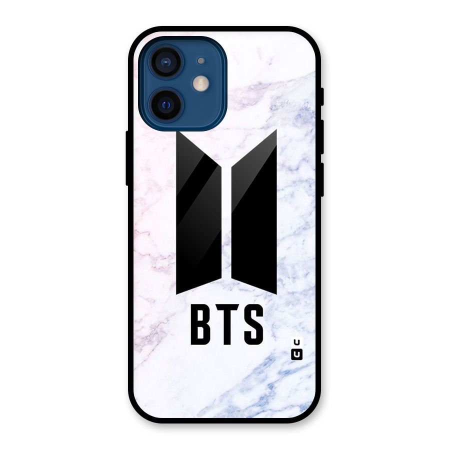 BTS Logo Marble Print Glass Back Case for iPhone 12 Mini