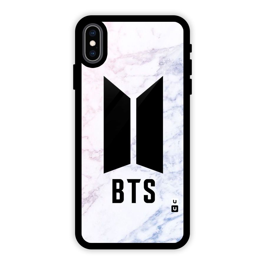 BTS Logo Marble Print Glass Back Case for iPhone XS Max