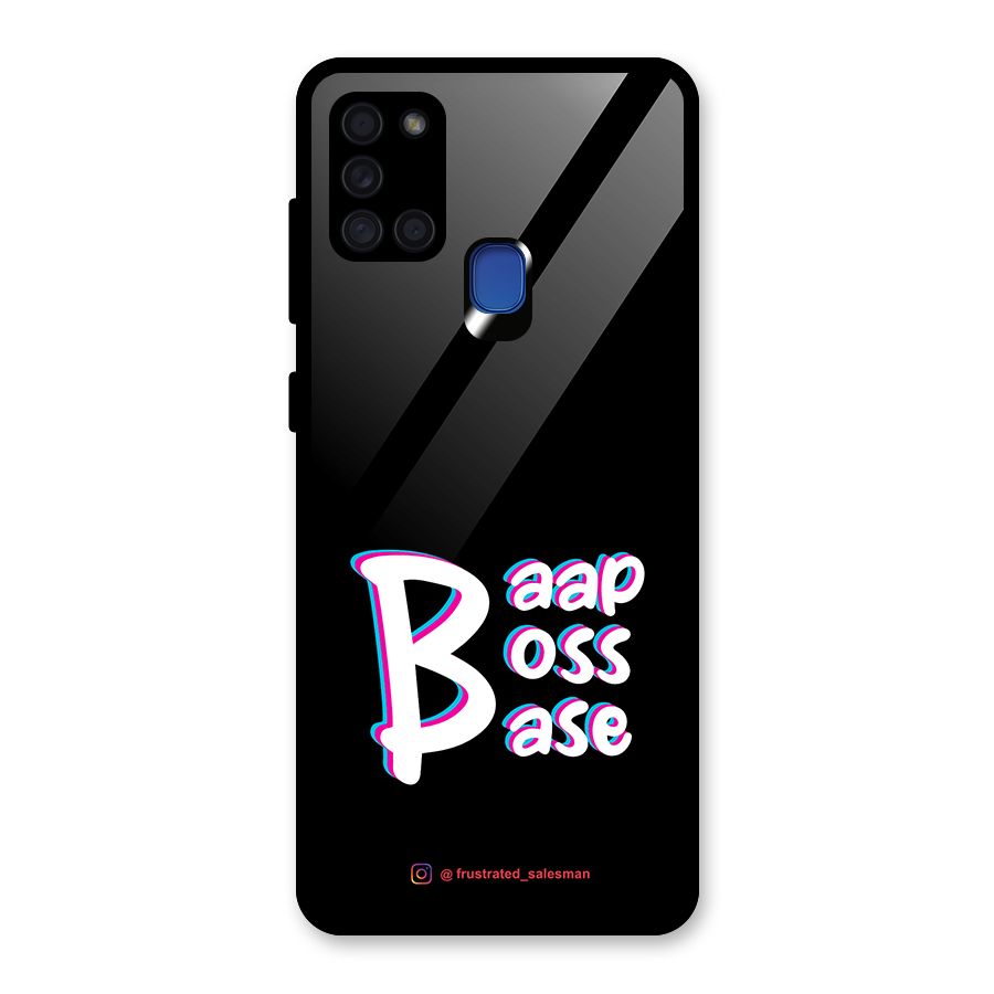 Baap Boss Base Black Glass Back Case for Galaxy A21s