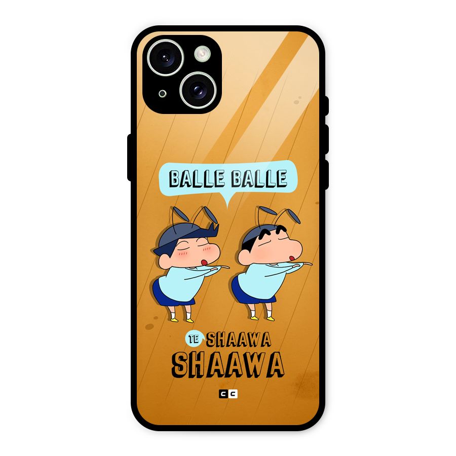 Balle Balle Shinchan Glass Back Case for iPhone 15 Plus