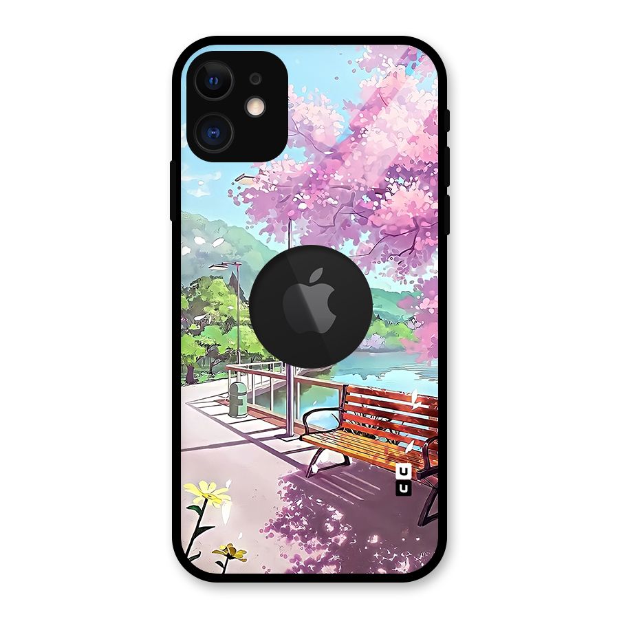 Beautiful Cherry Blossom Landscape Glass Back Case for iPhone 11 Logo Cut