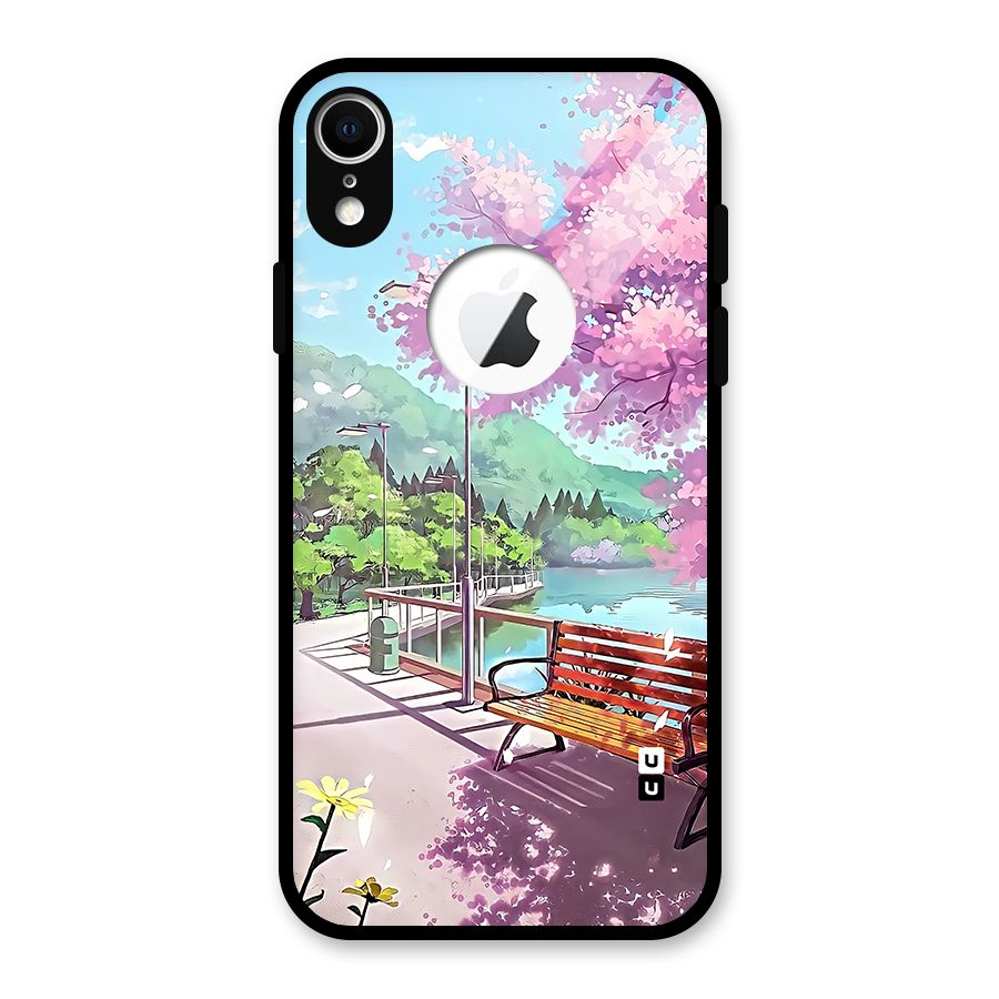 Beautiful Cherry Blossom Landscape Glass Back Case for iPhone XR Logo Cut