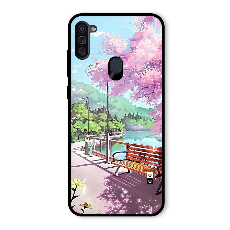 Beautiful Cherry Blossom Landscape Glass Back Case for Galaxy M11