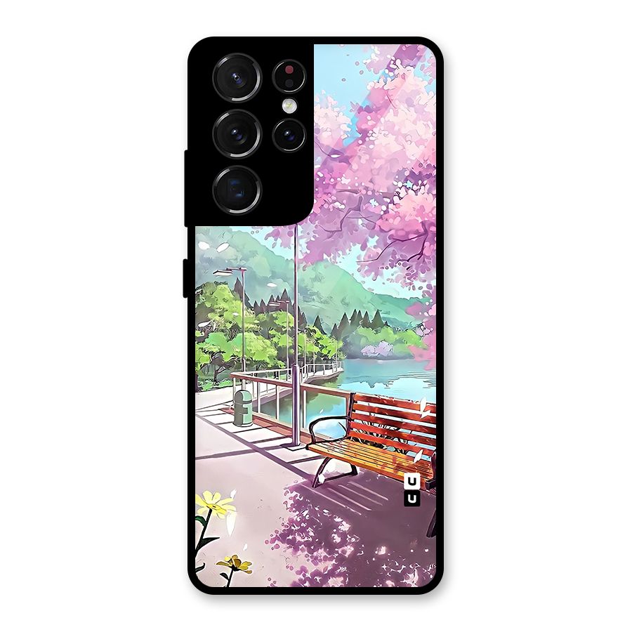 Beautiful Cherry Blossom Landscape Glass Back Case for Galaxy S21 Ultra 5G