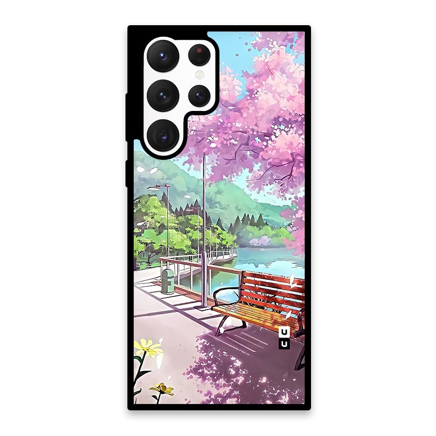 Beautiful Cherry Blossom Landscape Glass Back Case for Galaxy S22 Ultra 5G