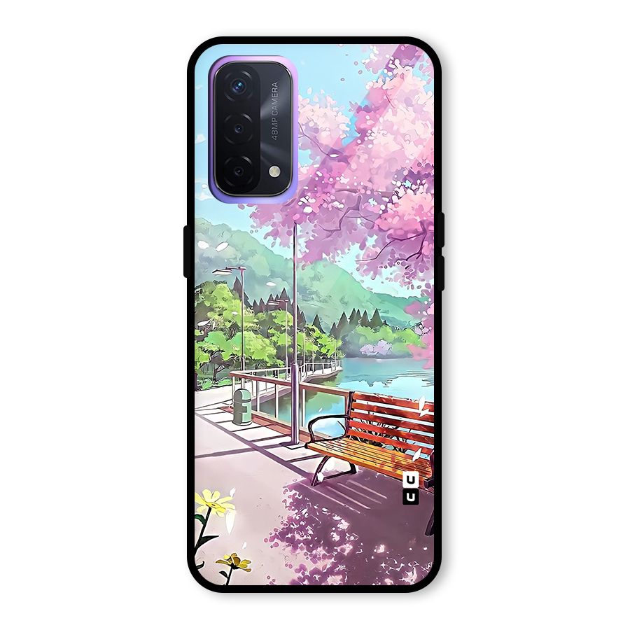 Beautiful Cherry Blossom Landscape Glass Back Case for Oppo A74 5G