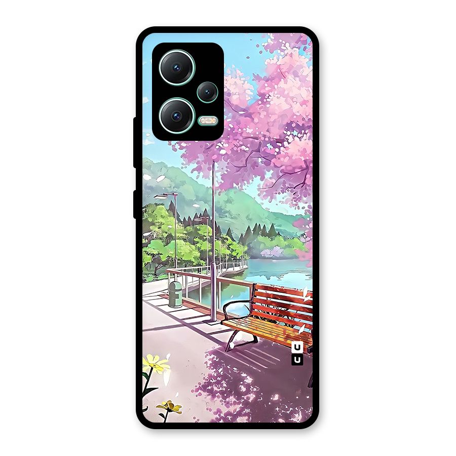 Beautiful Cherry Blossom Landscape Glass Back Case for Redmi Note 12 5G