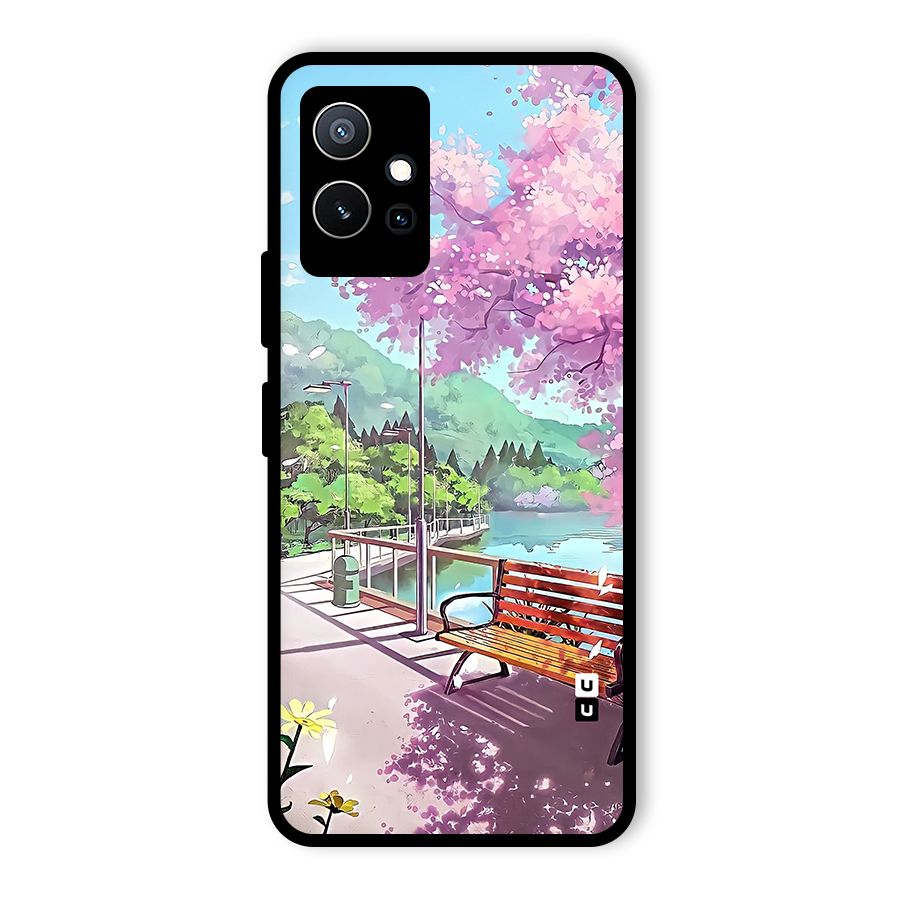 Beautiful Cherry Blossom Landscape Glass Back Case for Vivo T1 5G