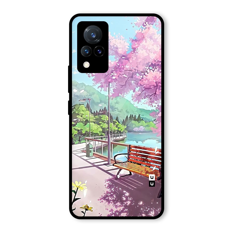 Beautiful Cherry Blossom Landscape Glass Back Case for Vivo V21 5G