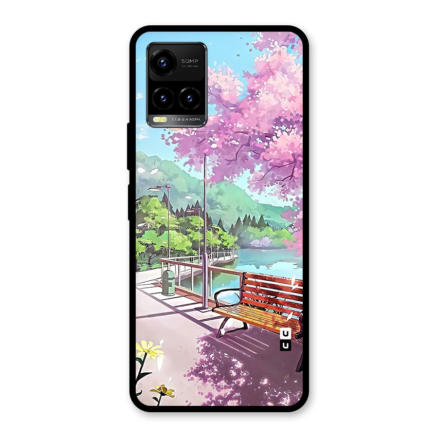 Beautiful Cherry Blossom Landscape Glass Back Case for Vivo Y33s