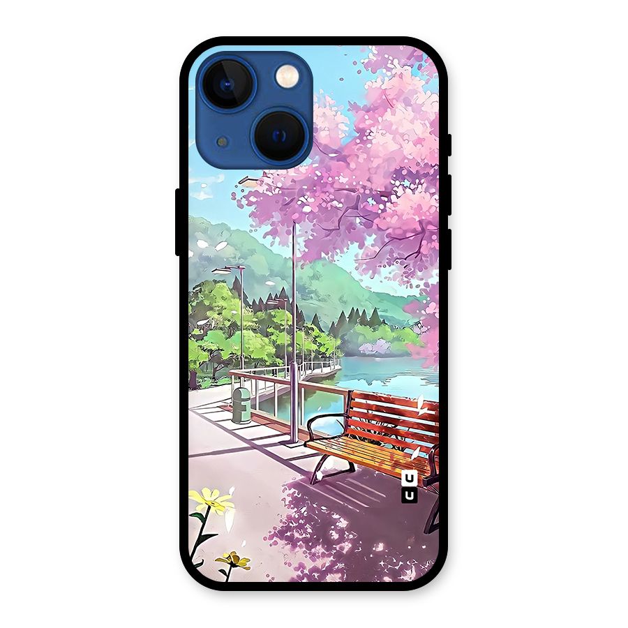 Beautiful Cherry Blossom Landscape Glass Back Case for iPhone 13 Mini