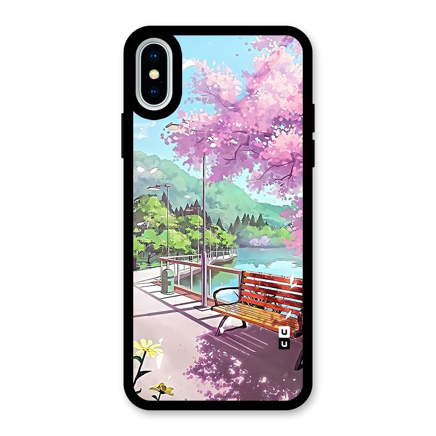 Beautiful Cherry Blossom Landscape Glass Back Case for iPhone XS