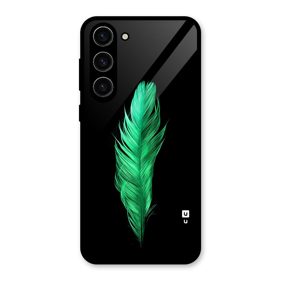 Beautiful Green Feather Glass Back Case for Galaxy S23 Plus