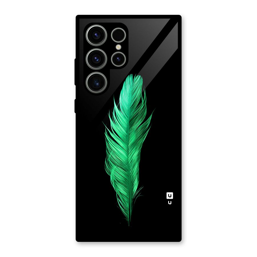Beautiful Green Feather Glass Back Case for Galaxy S23 Ultra