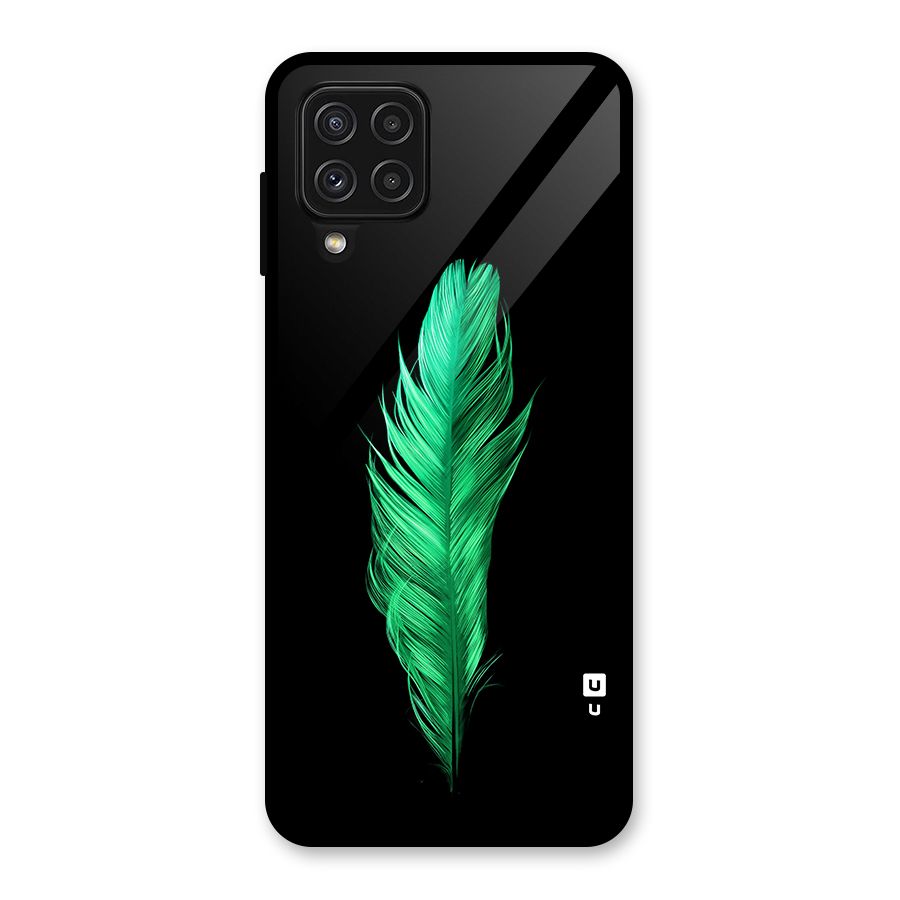 Beautiful Green Feather Glass Back Case for Galaxy A22 4G
