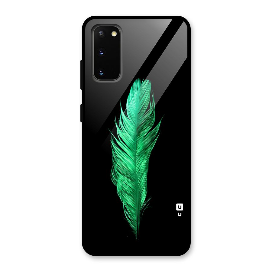 Beautiful Green Feather Glass Back Case for Galaxy S20