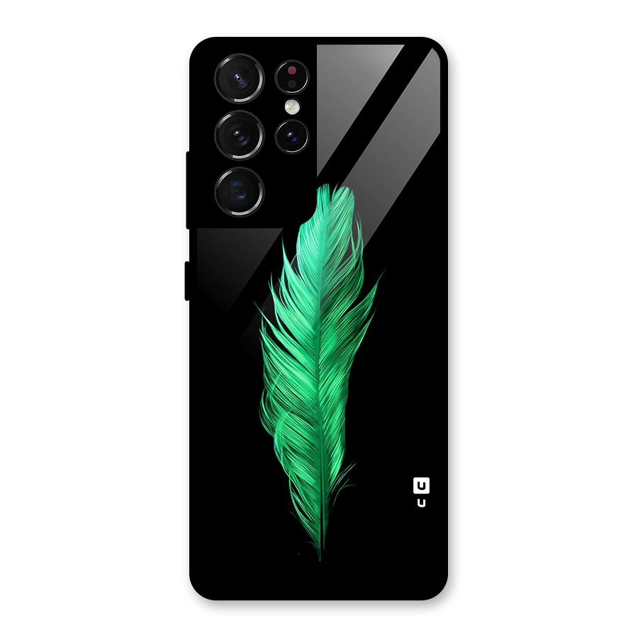 Beautiful Green Feather Glass Back Case for Galaxy S21 Ultra 5G