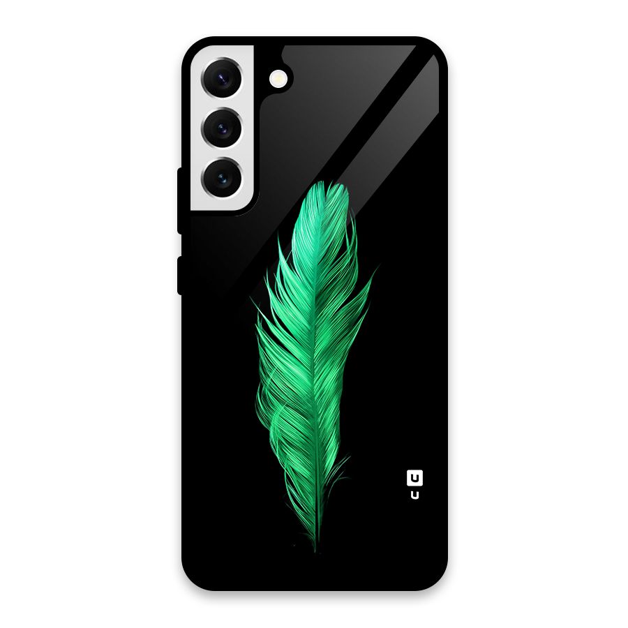 Beautiful Green Feather Glass Back Case for Galaxy S22 Plus 5G