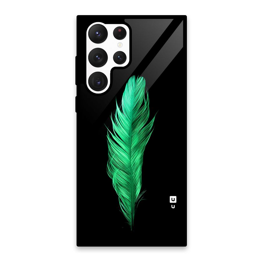 Beautiful Green Feather Glass Back Case for Galaxy S22 Ultra 5G