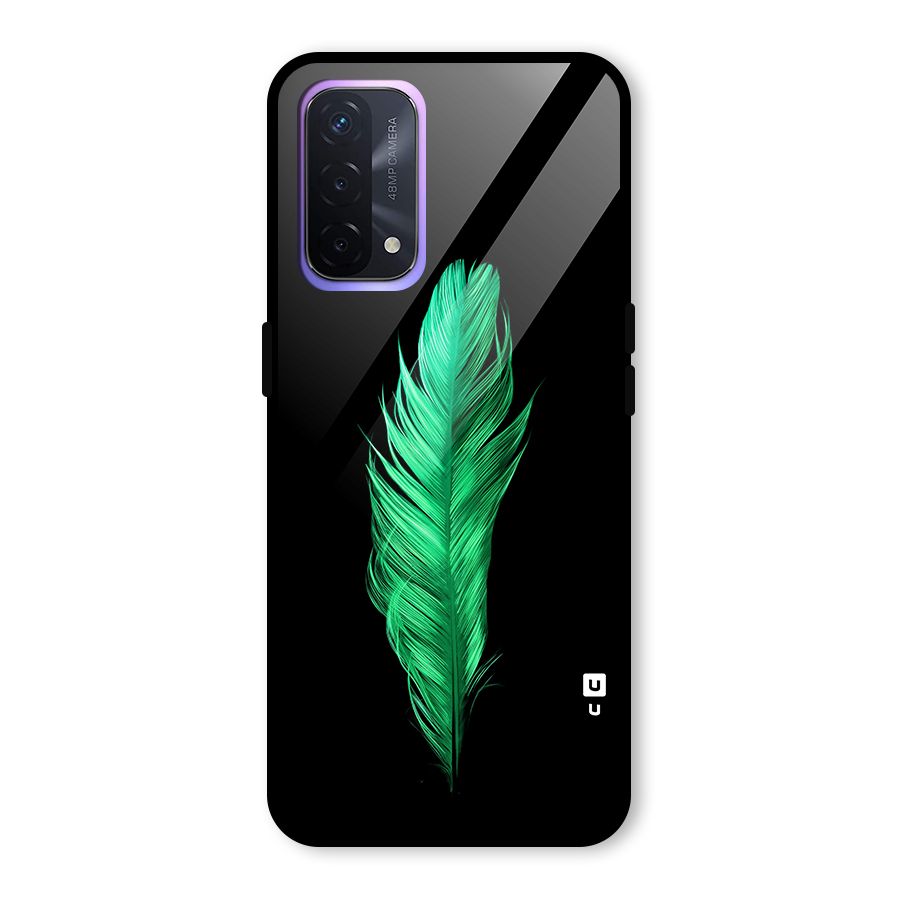 Beautiful Green Feather Glass Back Case for Oppo A74 5G